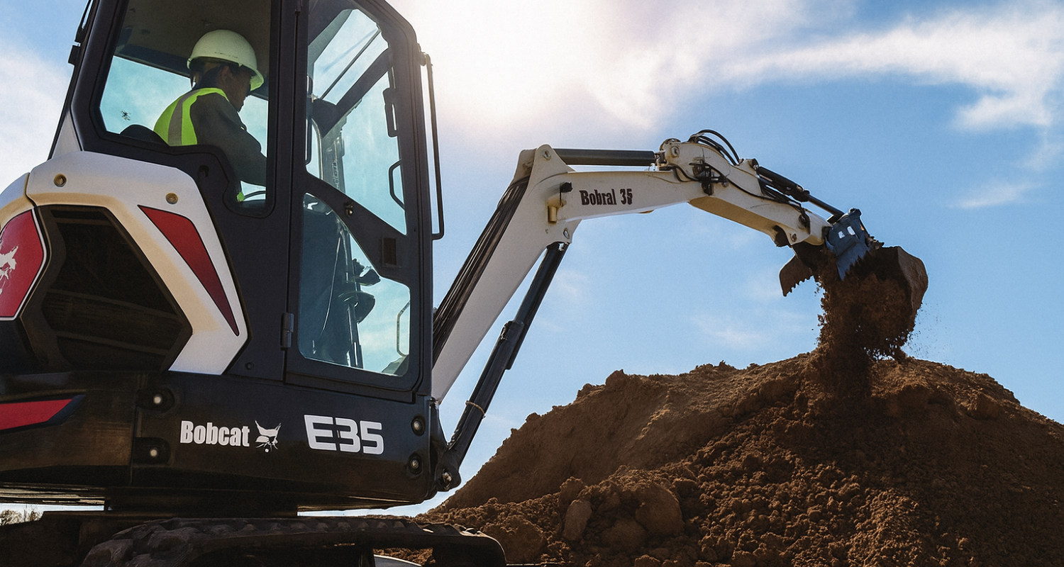 Compact excavator working at a job site for the specialty excavation company for sale